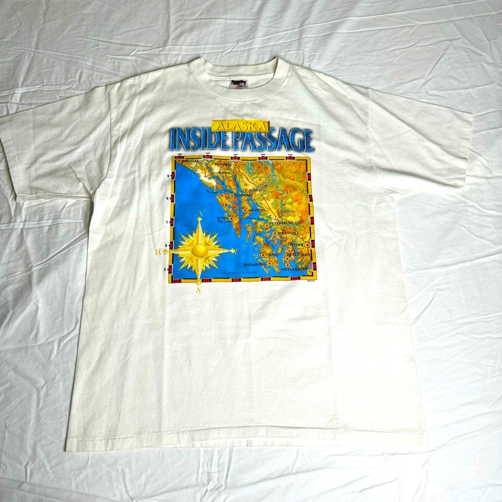 PowerPro by Oneita Alaska‎ Inside Passage Single Stitch Vintage Travel Shirt XL